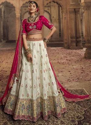 Cream Magenta Embroidery Viscose Lehenga Choli