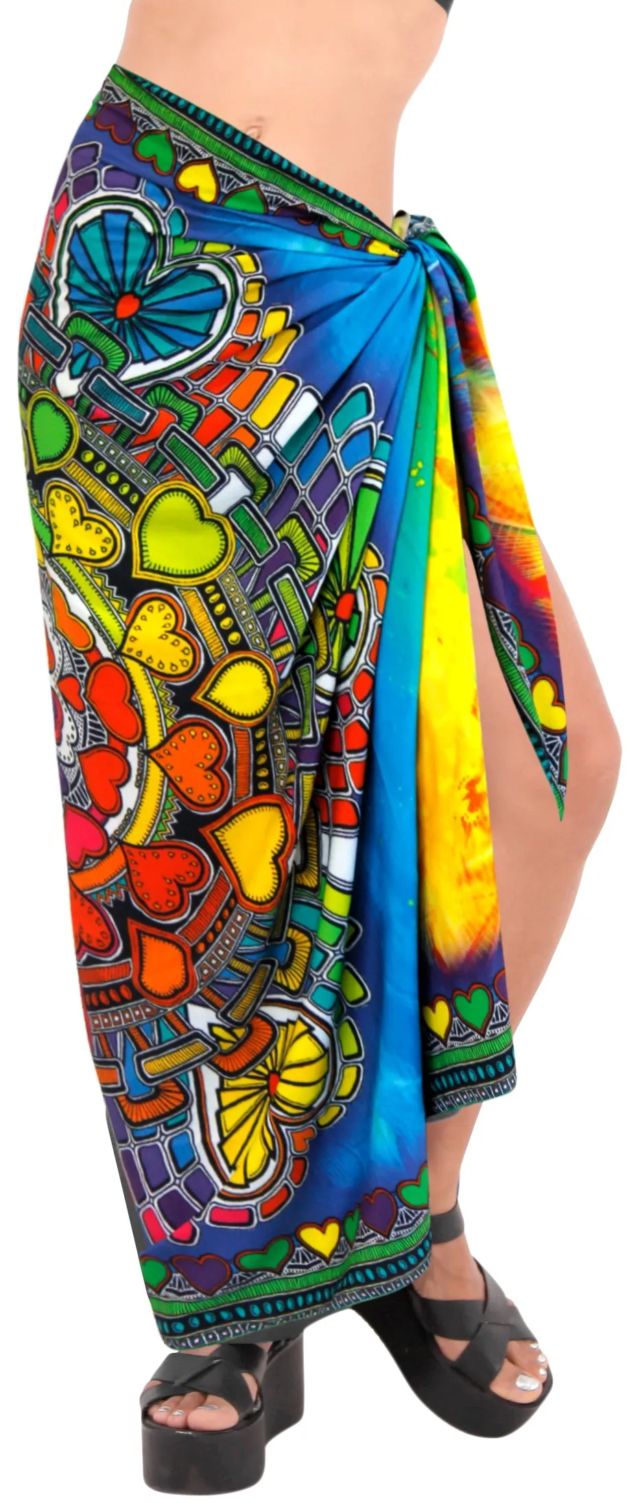 La Leela Soft Light Tie Slit Aloha Bali Women Sarong Digital 78"X39" Multi_4913