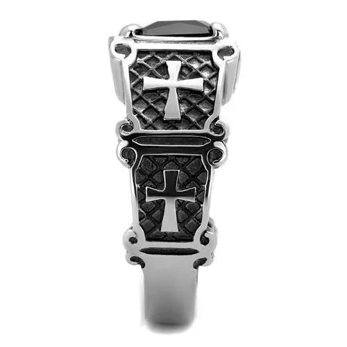 Mens Black With Silver Cross Ring Stainless Steel