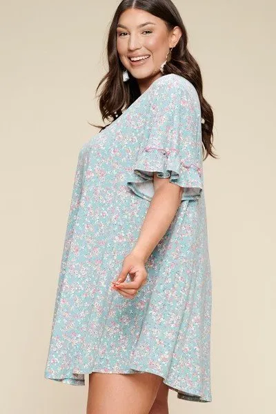 Plus Size Spring Floral Printed Lovely Swing Dress