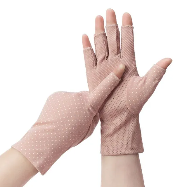 Wrist-length Cotton Half Finger Anti-Skid UV Protection Driving Gloves (27 styles)